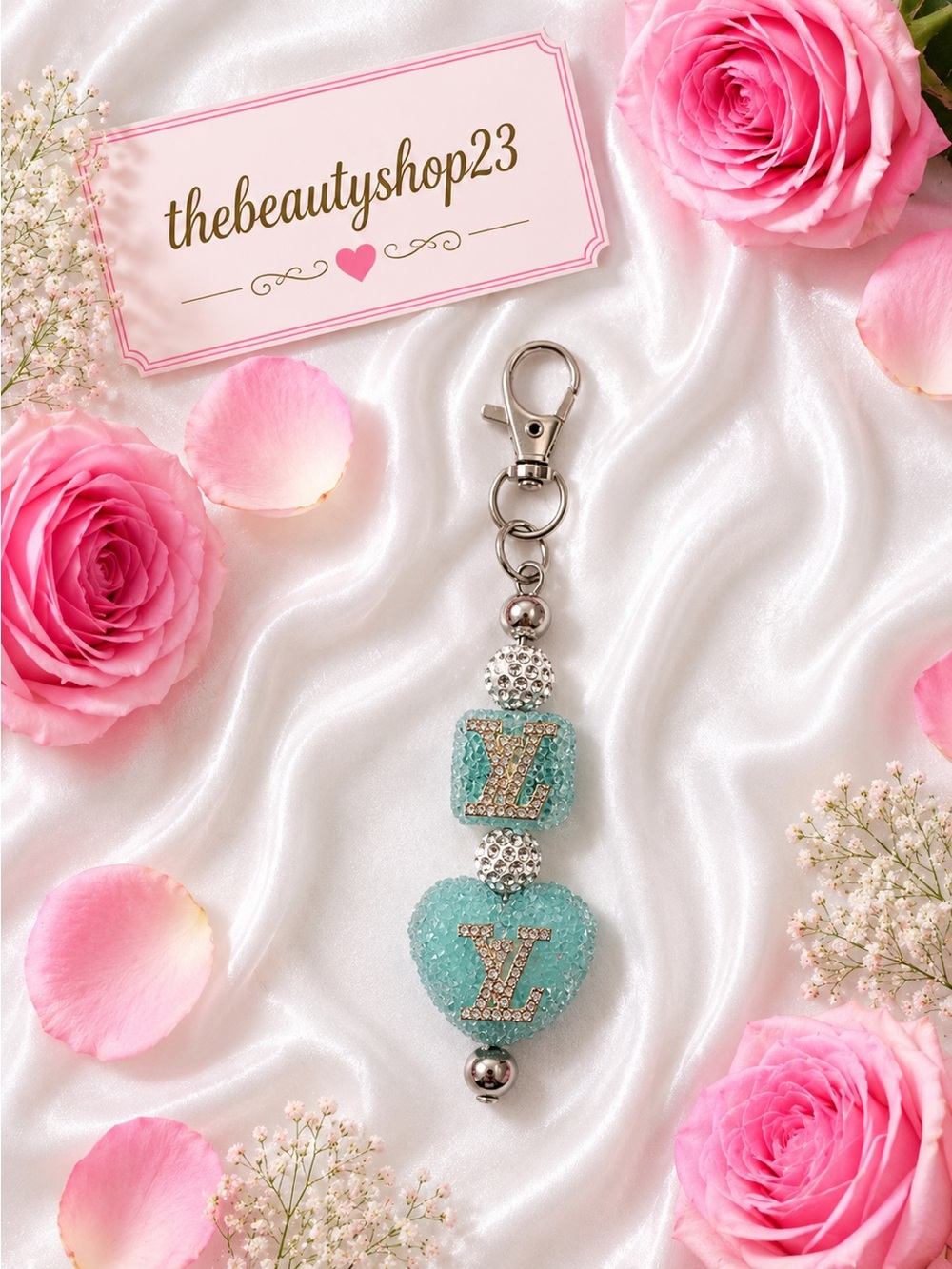 Handmade L V Blue Heart Boujee Bag Charm